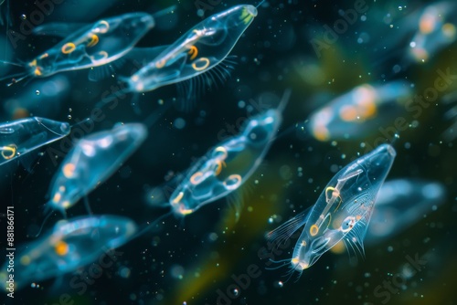 Transparent Marine Organisms in Blue Water