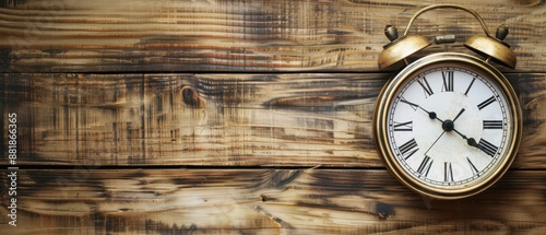 Antique Alarm Clock on Rustic Wooden Background