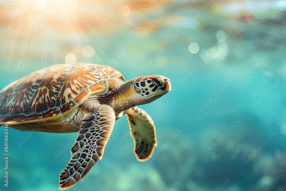 Fototapeta premium Sea Turtle Swimming in Sunlit Waters