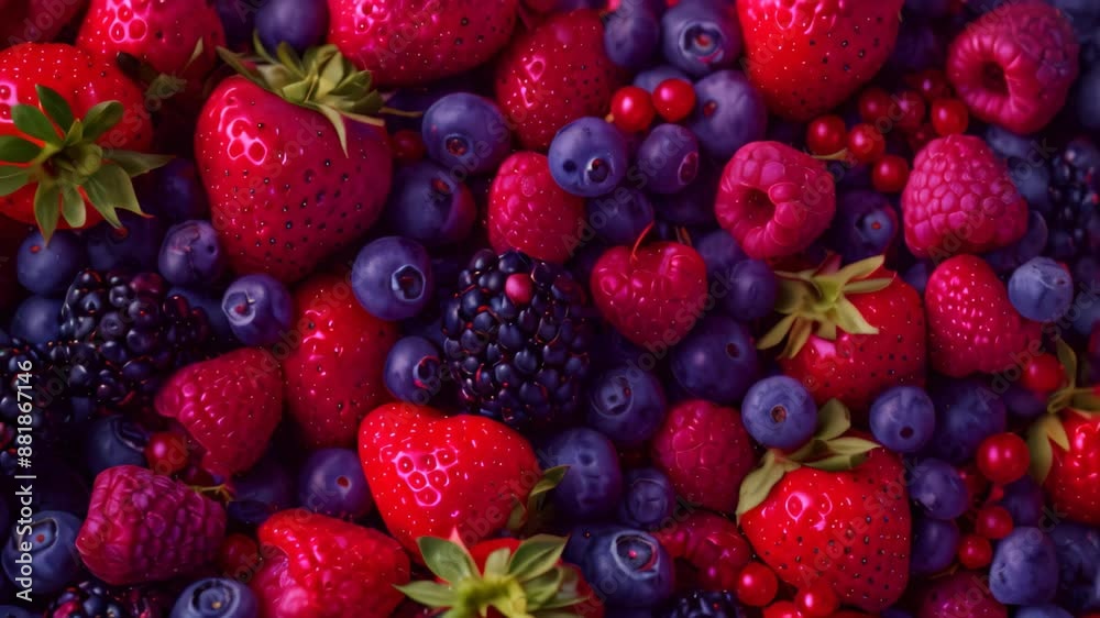 A variety of ripe and colorful berries and raspberries piled together, Juicy berries bursting with color and flavor, ready to be blended into a smoothie A variety of ripe and colorful berries and raspberries piled together, Juicy berries bursting with color and flavor, ready to be blended into a smoothie