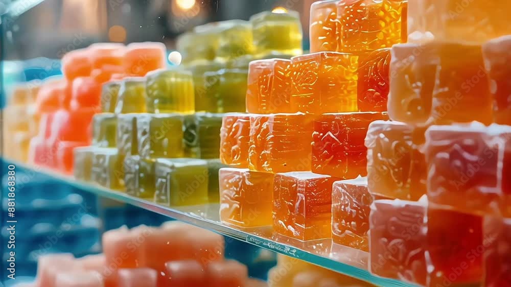 Colorful candies on the counter of a candy shop
