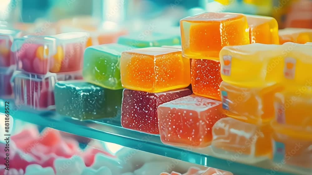 Colorful candies on the counter of a candy shop