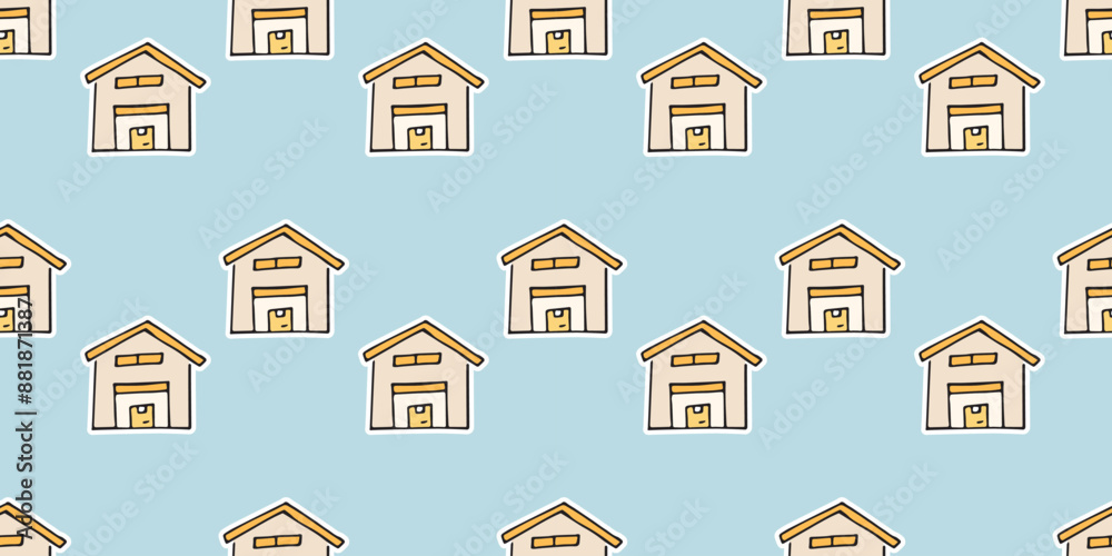 delivery. the pattern. seamless pattern. seamless. mail. box. sticker. to send. the package. postman. on a colored background. package. drawing. doodle. minimalism. black lines.