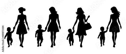 Working mother and baby silhouette black filled vector Illustration icon