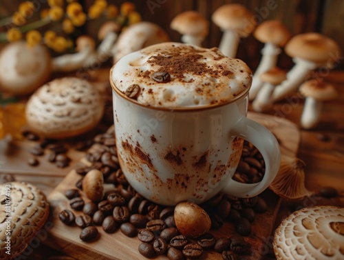 A steaming cup of cappuccino sits on top of fresh green coffee beans, perfect for morning inspiration