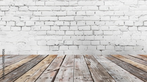 White Brick Wall and Wooden Floor Background