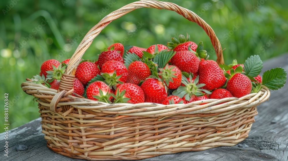 Freshly picked strawberries in basket Freshly picked strawberries in basket