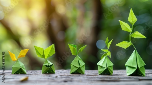 Wallpaper Mural Growth and Progress Illustrated with Origami Plants Torontodigital.ca