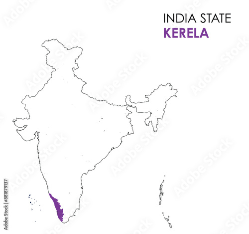 Kerala map of Indian state. Kerala map vector illustration. Kerala vector map on white background.