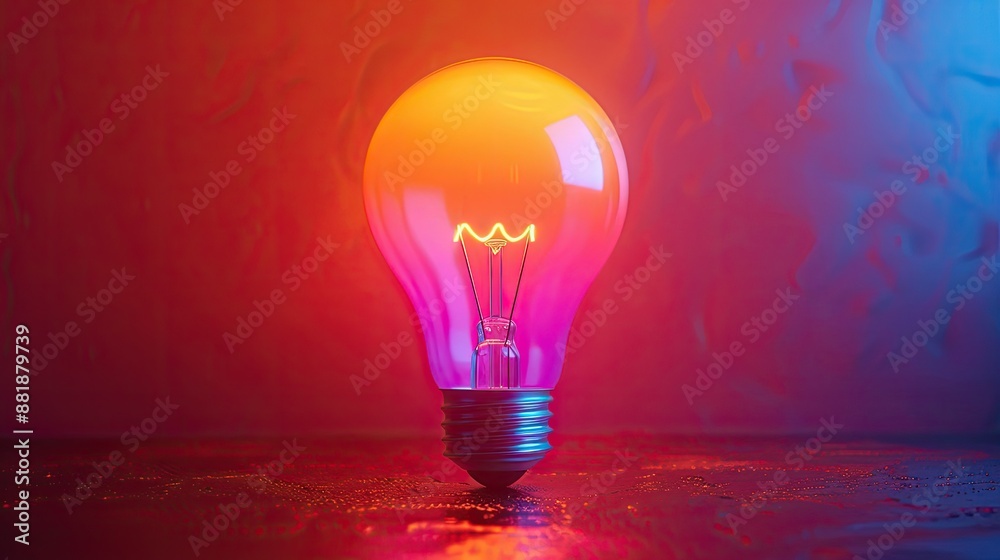 a colorful glowing idea bulb lamp, visualization of brainstorming and creative thinking a colorful glowing idea bulb lamp, visualization of brainstorming and creative thinking