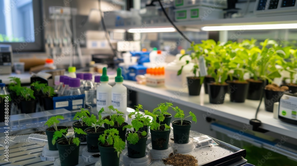 Young Plants Growing Under Artificial Light in a Laboratory Setting Young Plants Growing Under Artificial Light in a Laboratory Setting