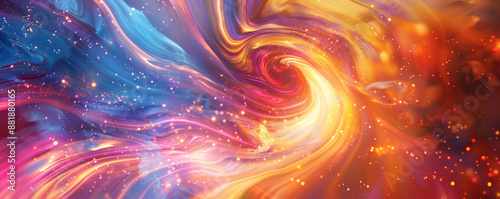 A high-energy background with bright, colorful streaks of light and swirling patterns, creating a sense of motion and excitement.