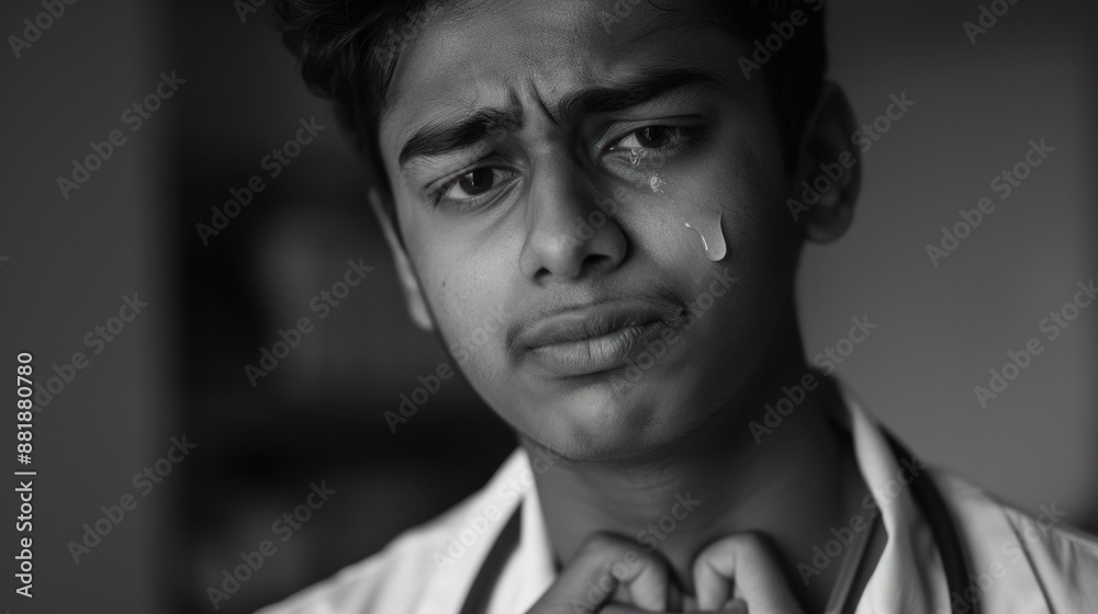 Obraz premium A Tear of Sorrow in a Black and White World