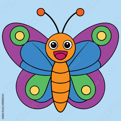 Happy colorful butterfly vector graphic, perfect for digital use and printable designs.