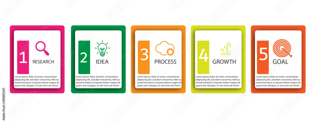 Infographic squares with 5 options and icons Infographic squares with 5 options and icons