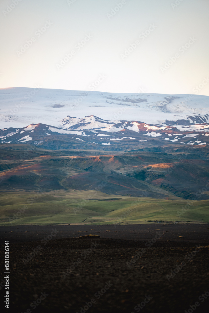 Stunning view of a dramatic landscape during a beautiful sunset. Icelandic nature offers an incredible variety of landscapes, from fjords, to mountains, to glaciers, to lava fields.