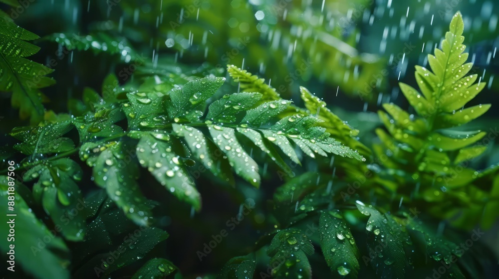 Rain-Kissed Fern Leaves in a Serene Greenery Rain-Kissed Fern Leaves in a Serene Greenery