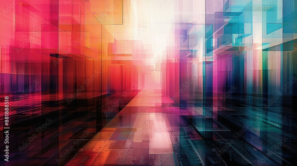Abstract architecture in vibrant digital hues Abstract architecture in vibrant digital hues