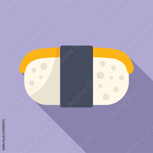 Simple and delicious tamago sushi with a long shadow on purple background