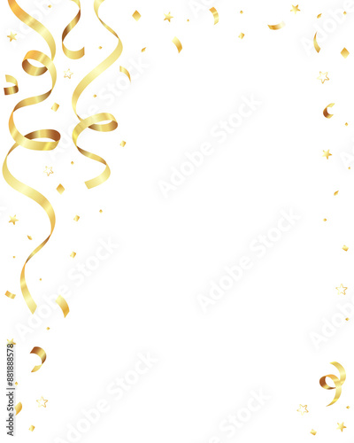 Glowing Golden Confetti Frame, Shining Stars, Gold Ribbon, Golden Serpentine, Shiny Border, Abstract Background, Border, Celebrate, Presentation