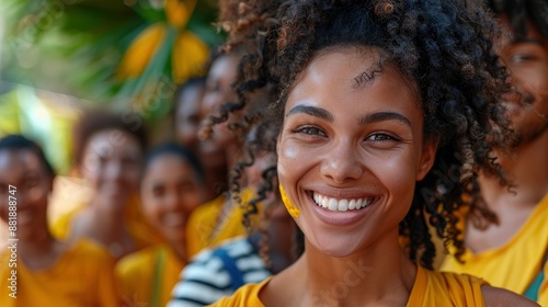 Diverse volunteers, faces beaming with pride, cheer together on a community cleaning day