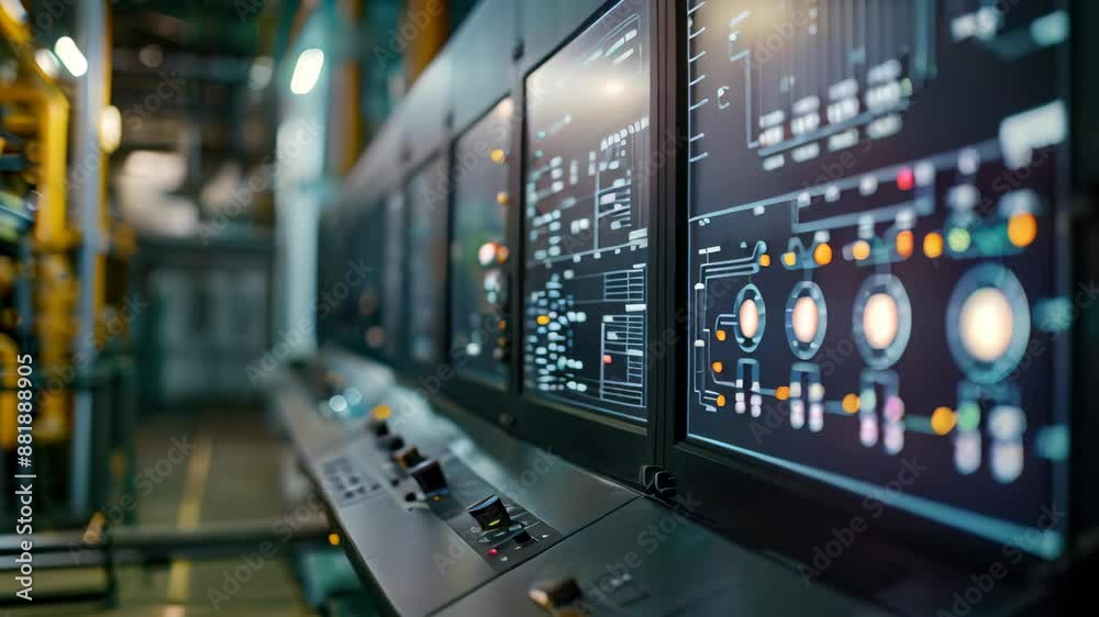 A wide array of electronic equipment showcased in a factory setting, Monitor and analyze energy output data to ensure system is functioning at peak performance