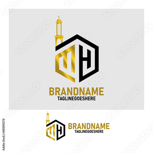 MH Logo Monogram with hexagon shape and Mosque Dome, for company logo and web design, etc
