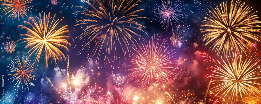 A vivid backdrop showcasing a burst of colorful fireworks against a dark night sky, creating a festive and celebratory scene. A vivid backdrop showcasing a burst of colorful fireworks against a dark night sky, creating a festive and celebratory scene.