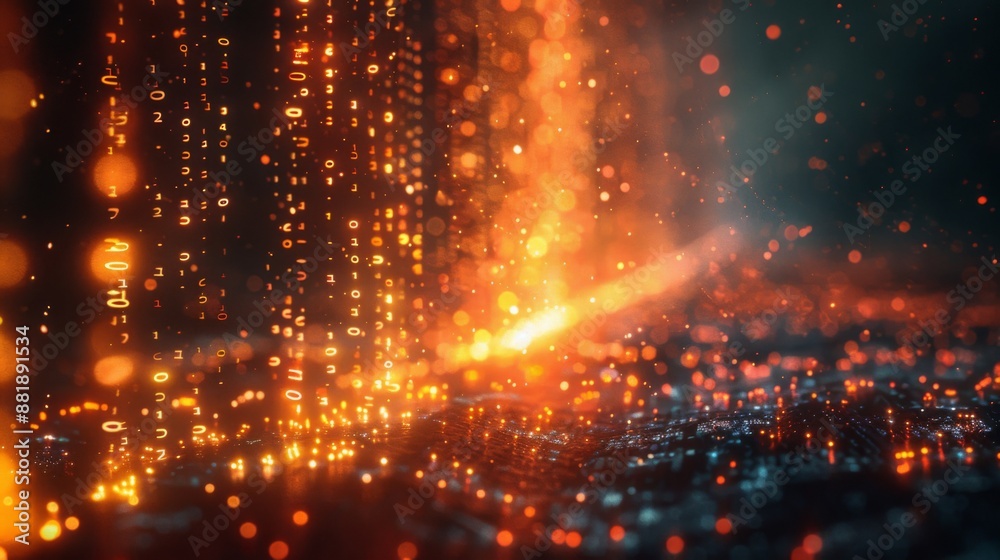 Digital Rain of Binary Code with Glowing Lights Digital Rain of Binary Code with Glowing Lights
