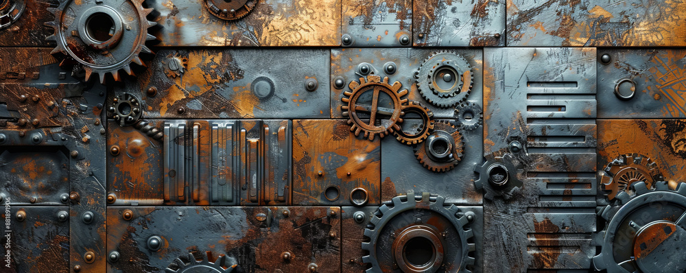 A mechanical background with a variety of metallic textures, including brushed steel, chrome, and rust, creating a rich, industrial aesthetic. A mechanical background with a variety of metallic textures, including brushed steel, chrome, and rust, creating a rich, industrial aesthetic.