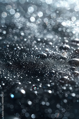 Abstract Close-Up of Water Droplets on a Dark Surface with Bokeh Light Effects