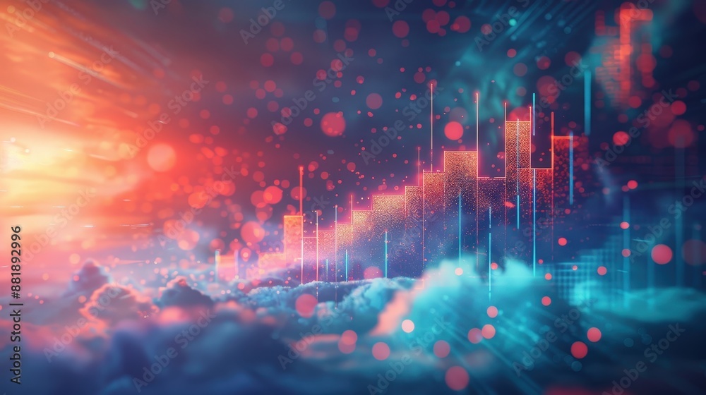 Fototapeta premium Abstract Digital Financial Growth Chart with Futuristic Data Visualization in a Cloudy Sky