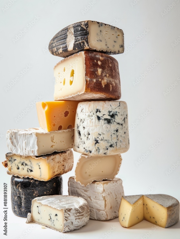 Fototapeta premium Cheese collection. Сlose-up view, a variety of different cheeses, stacked