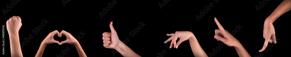 Hand gestures shown on dark background highlight nonverbal communication