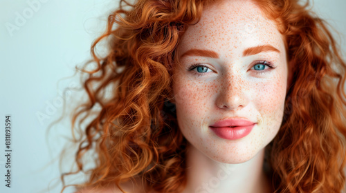 Beautiful smiling redhead woman isolated on white background. Studio portrait shoot.