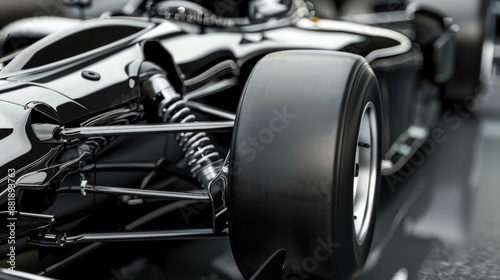 Wallpaper Mural Close-up shot of sleek black race car's wheel and suspension system, emphasizing its precision engineering and innovative design. Torontodigital.ca