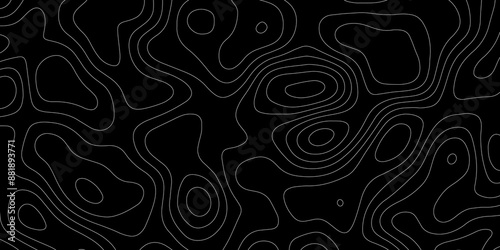 Topographic map background geographic line map with elevation assignments. Dark texture for your perfect interior. Abstract dark paint floor stamped concrete surface pattern circle rough gray.	