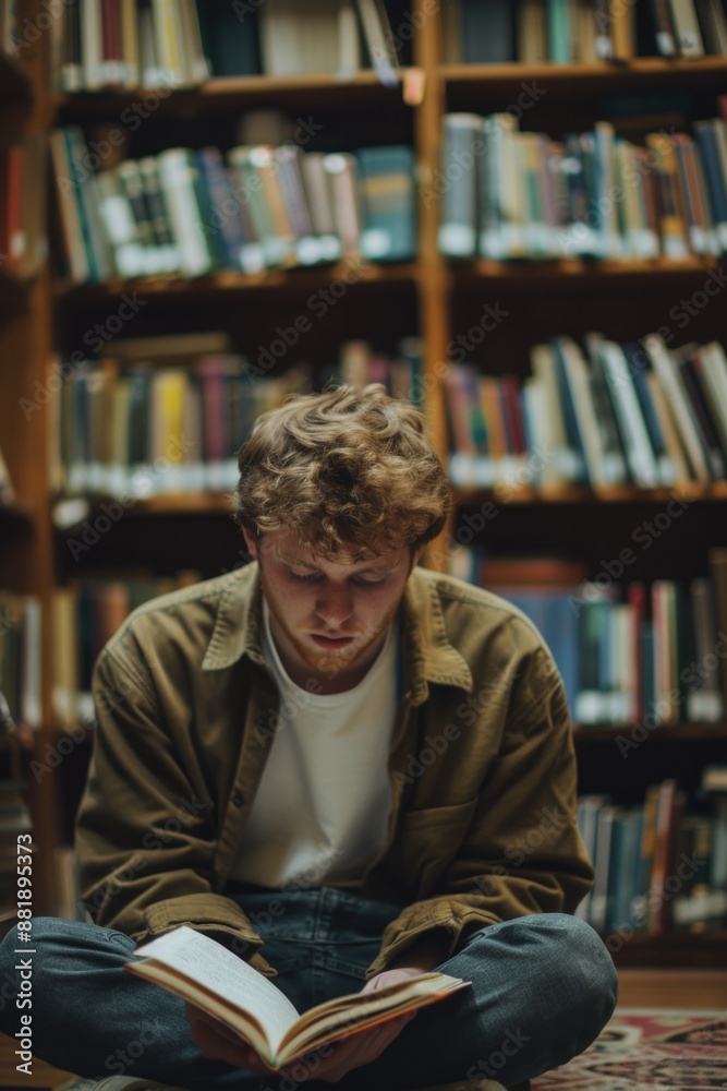A person sitting on the floor reading a book, great for educational or personal use A person sitting on the floor reading a book, great for educational or personal use
