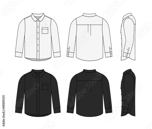 Dress shirt (button up shirt) vector template illustration set