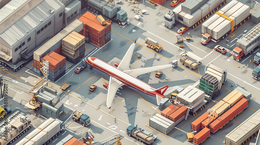 Airplane on the tarmac of a busy airport.