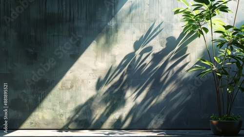 Sunlit Indoor Plants Casting Shadows in Modern Minimalist Room