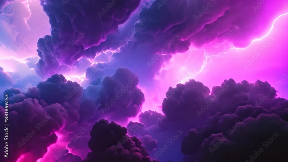 Lightning strikes through vibrant clouds in a colorful background, Neon lights flickering in a digital storm Lightning strikes through vibrant clouds in a colorful background, Neon lights flickering in a digital storm