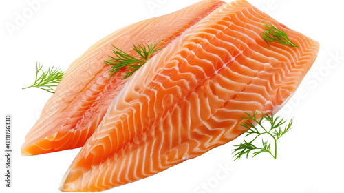 Fresh salmon fillets on a white background. Perfect for culinary and seafood needs. High-quality image for cooking, recipes, and nutrition. photo