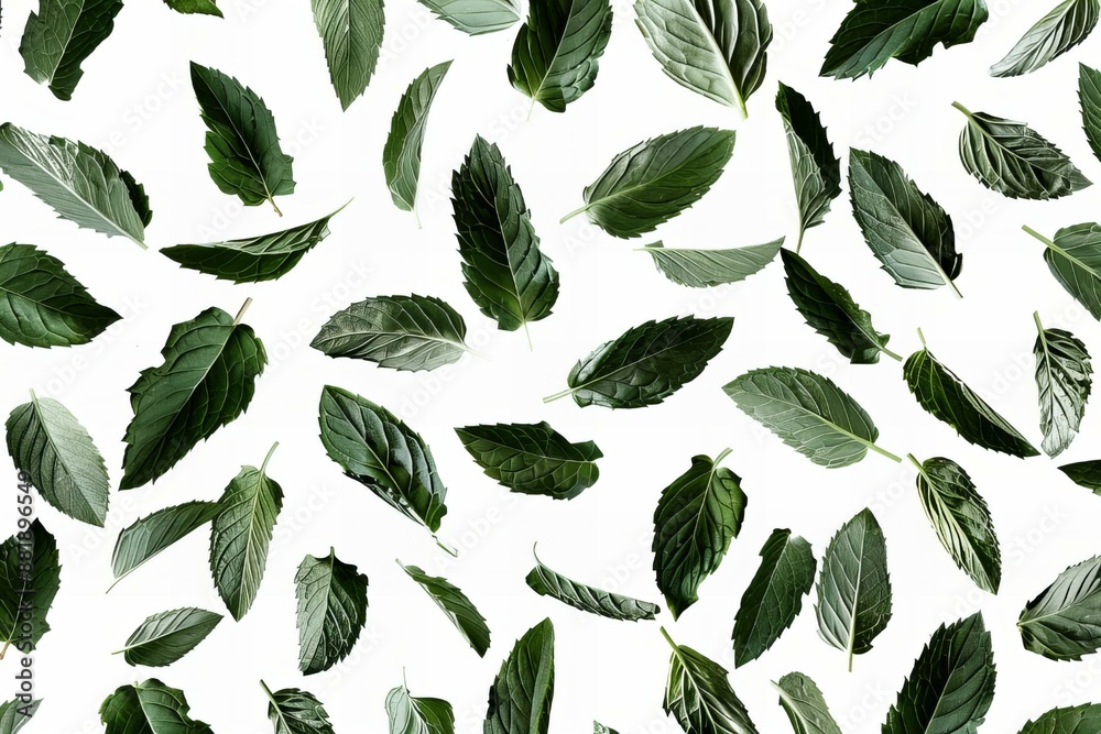 Flying delicious fresh mint leaves, cut-out Flying delicious fresh mint leaves, cut-out