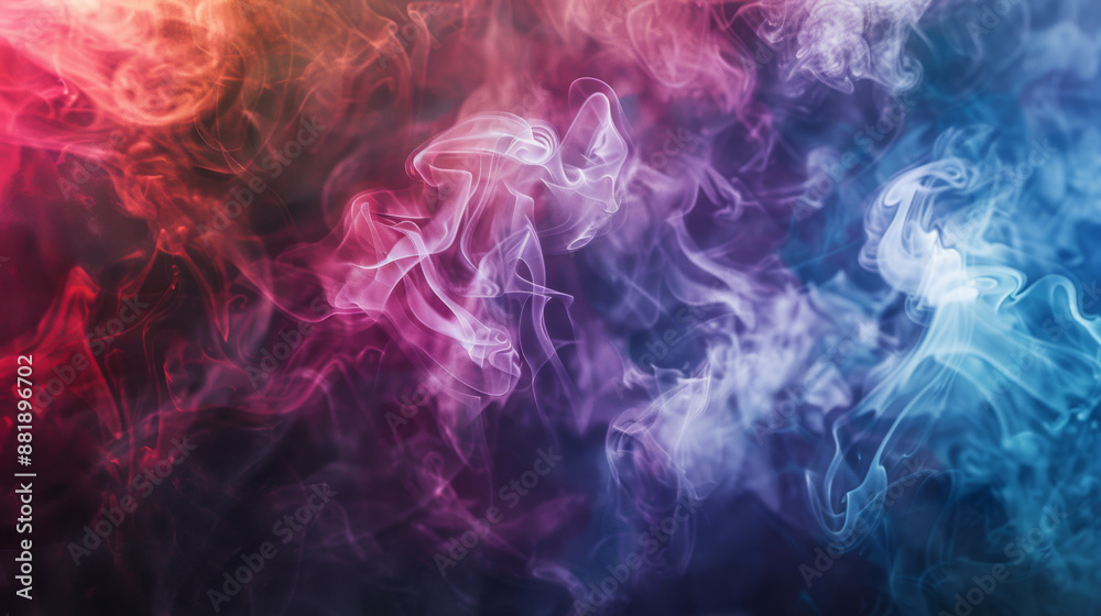 Fototapeta premium Swirling clouds of multicolored smoke create a mesmerizing abstract pattern, blending vibrant hues in a dynamic display.