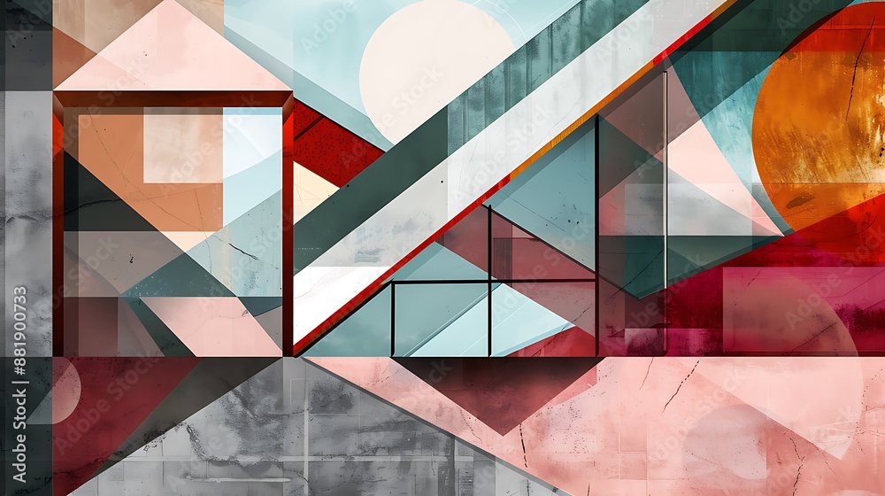 Abstract Geometric Composition with Red, Orange, and Teal Tones Abstract Geometric Composition with Red, Orange, and Teal Tones