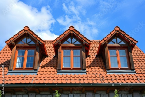 A house with a red roof and three windows