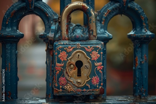 a padlock on a gate with a lock on it. photo