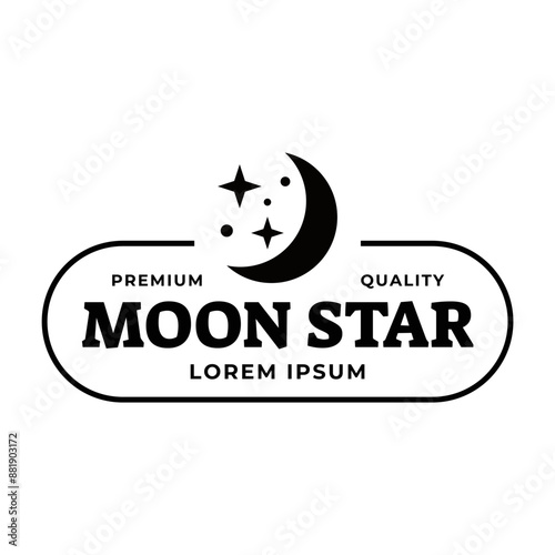 Vector logo a silhouette image of a crescent moon with stars.