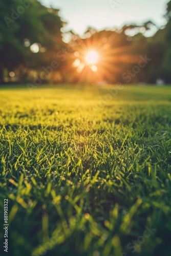 Sunset over grassy field